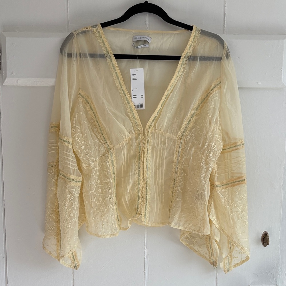 Urban Outfitters Sheer Yellow Embroidered Blouse
